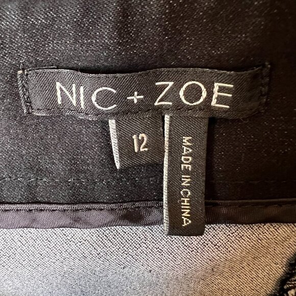 Nic + Zoe Skirt Womens Size 12 Black Asymmetric Geometric Seam Mini Cotton - Picture 2 of 16